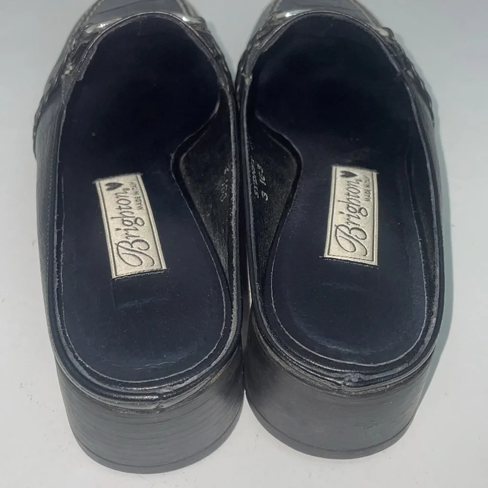 Brighton Britta Black Croc Leather Slip-on Mules Size 7