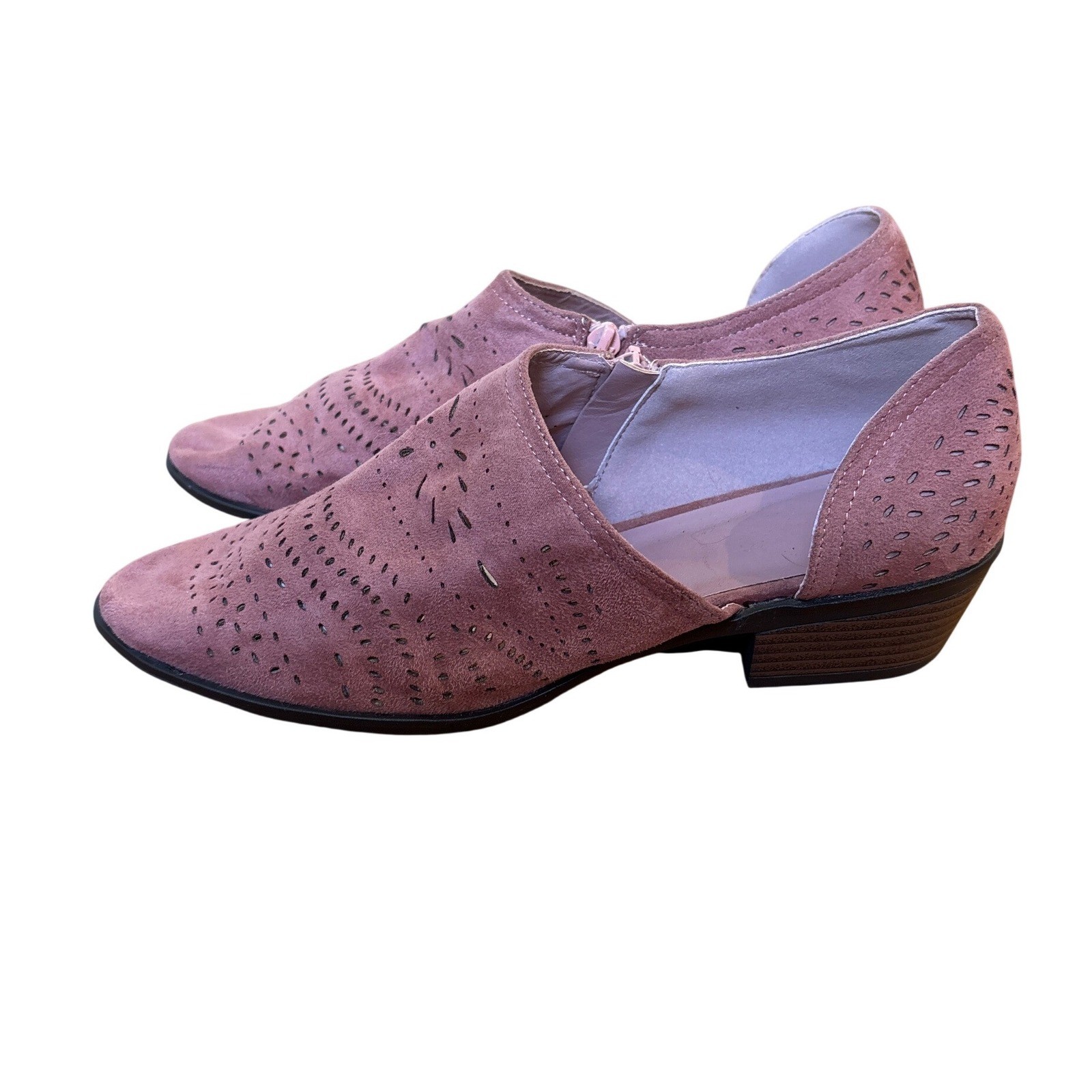 Ankle Booties Women Mauve Rose Perforated Laser Cut Boho SIZE 40