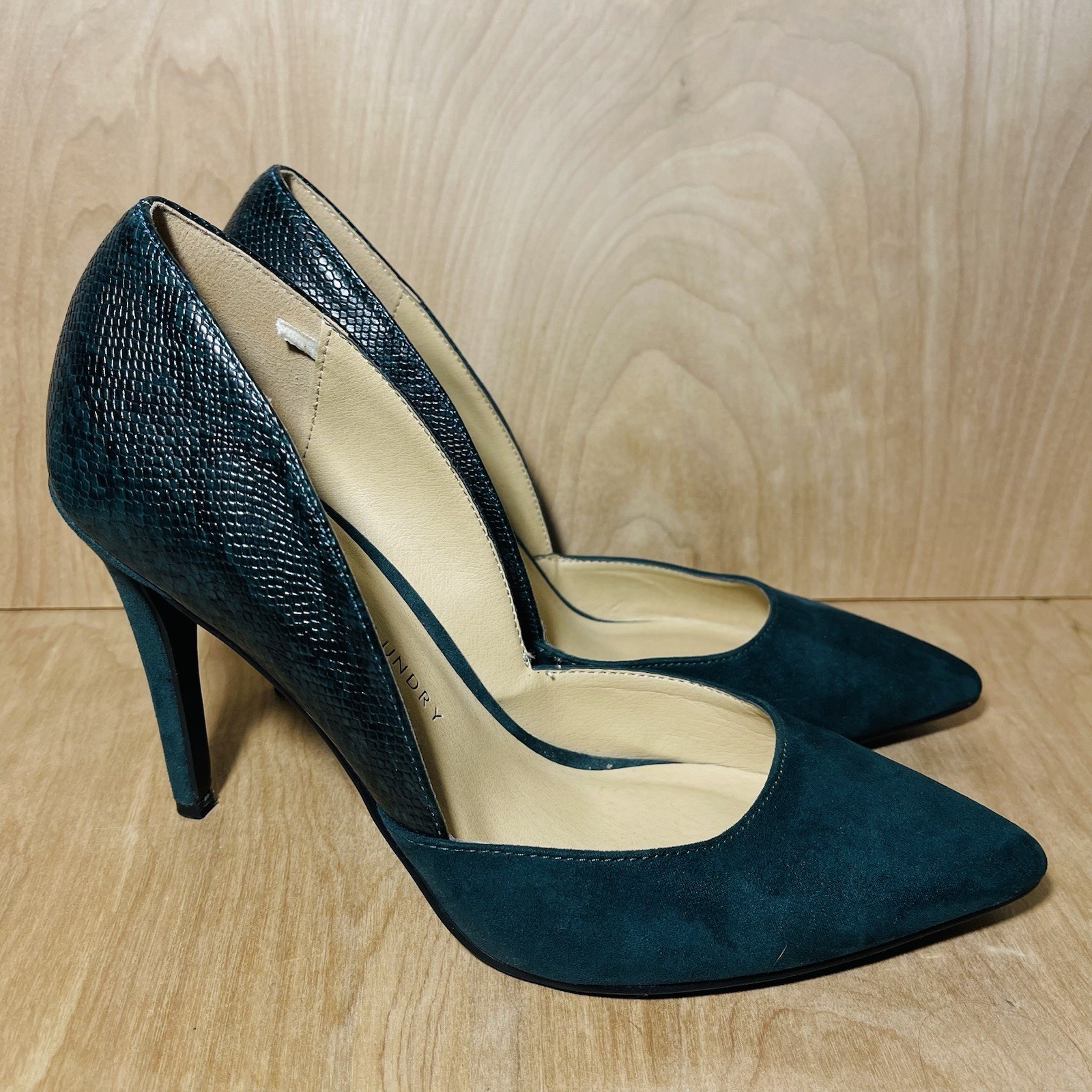 Chinese Laundry Snakeskin Pumps Faux Leather & Suede Heels Dark Green Sz 10