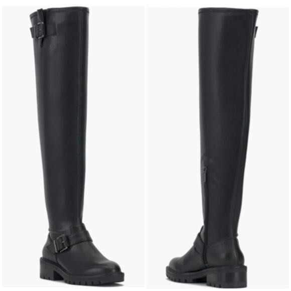 Vince Camuto Abrila Black Faux / Leather Zip Up Over The Knee Boots US 7.5 EU 38