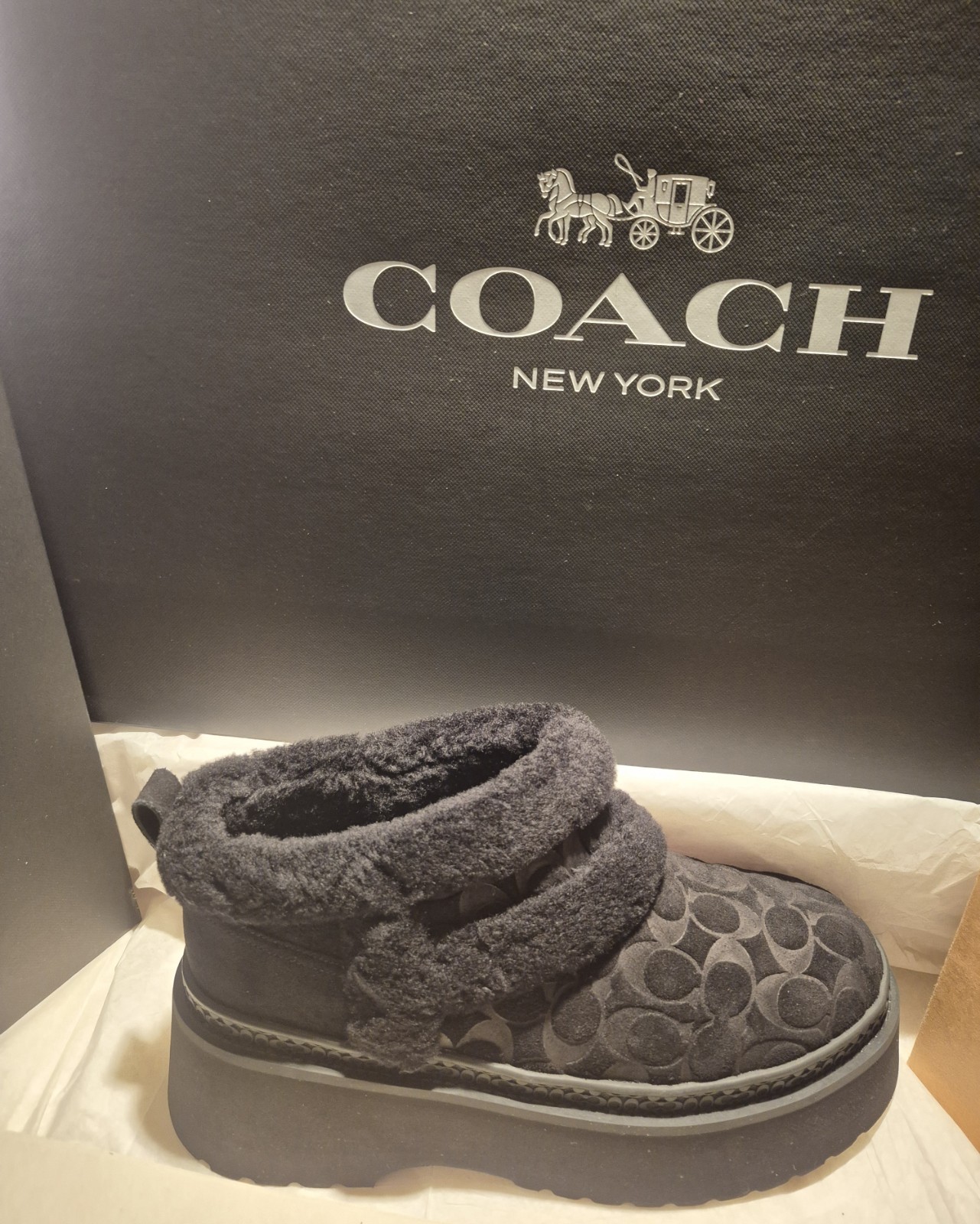 COACH CHRISTINA BOOTS SIGNATURE SHEARLING IN BLACK;SZ 9M;NIB;RET $165 SOLD OUT