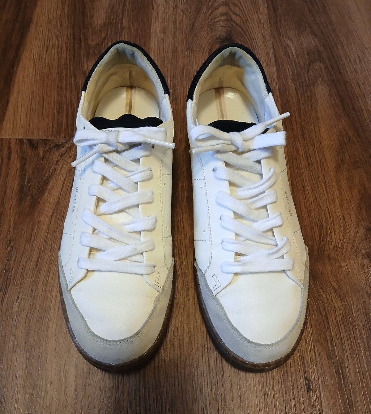 Sam Edelman White Leather Lace-Up Low-Top Sneakers Round Toe Black/Gray, US 8