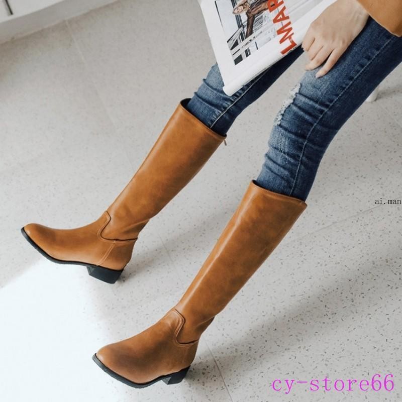Women’s Men’s Mid Calf Knee High Riding Boots Tall Shoes Zipper Leather Oversize