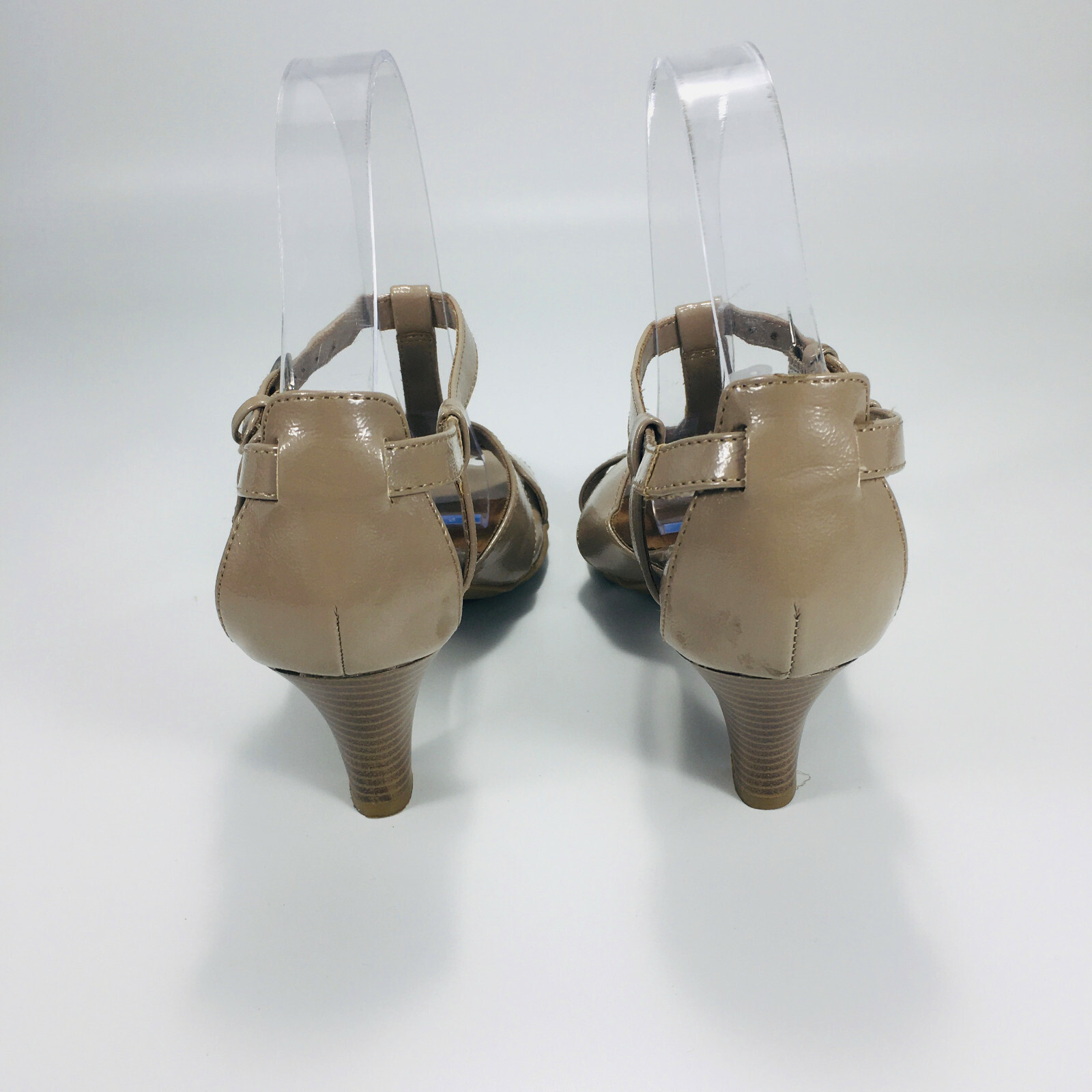 I Heart Comfort Open Toe Ankle Buckle Strap Amity Heels Women’s Taupe SZ 9 M