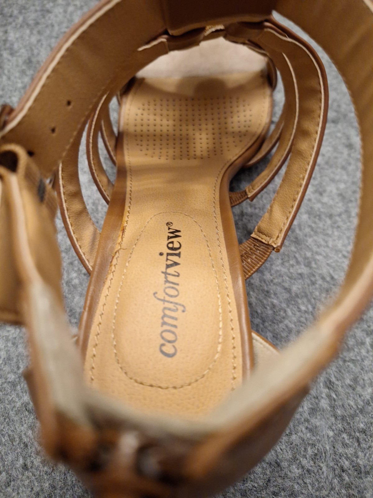 Comfortview Talia Cognac Gladiator Heeled Sandals 7.5 M Back Zip Style 16‑0895‑9