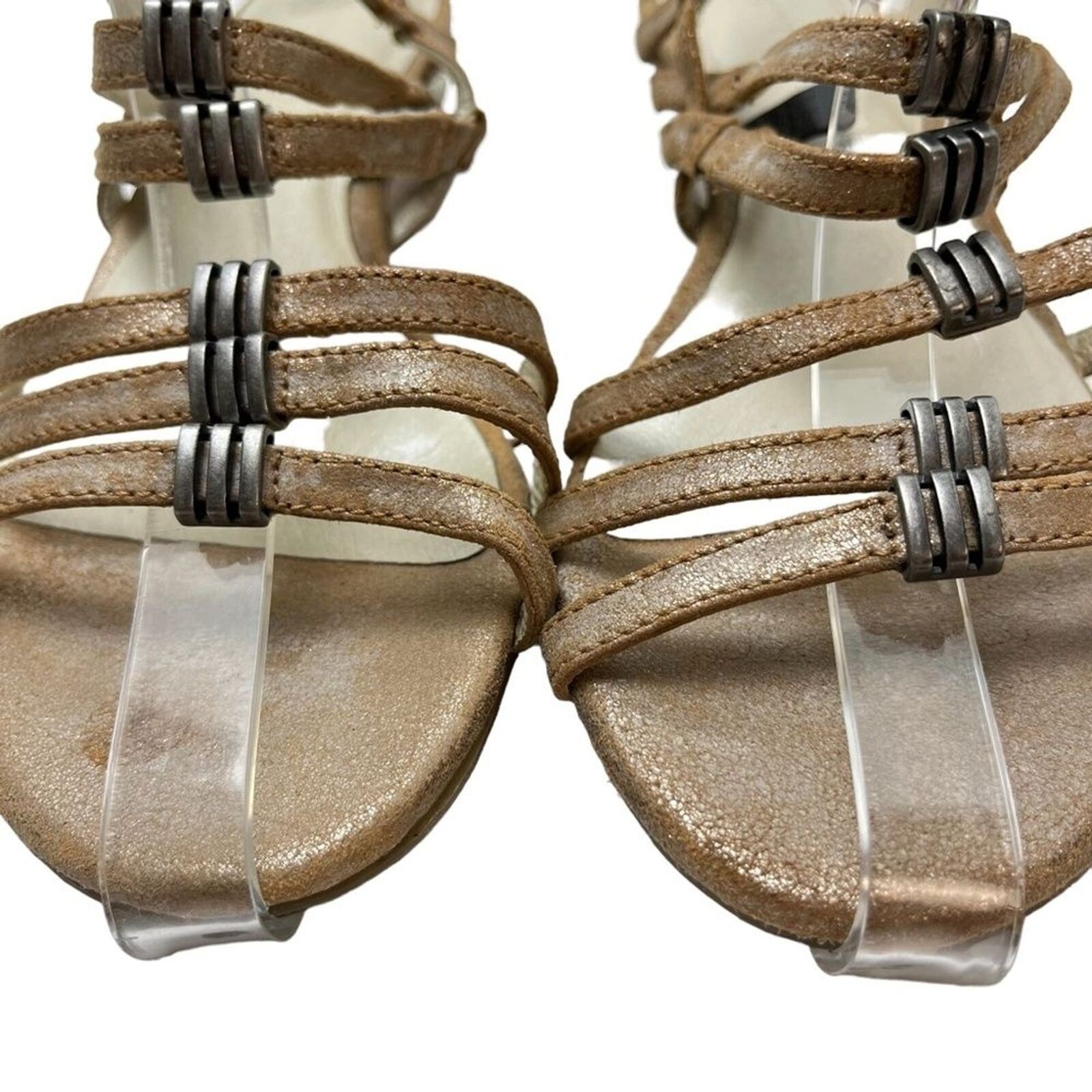 GERRY WEBER Genuine Leather Bronze Sandals Wedges Slingback Beige Shoes 37 / 6.5
