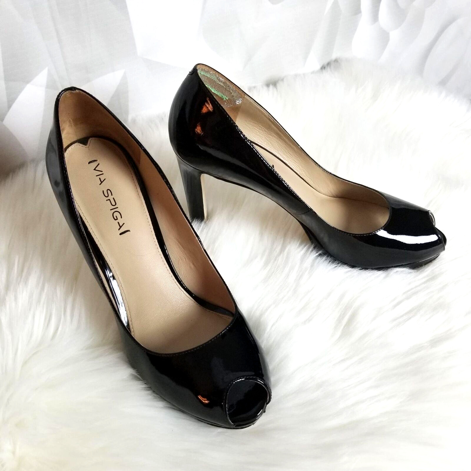 Via Spiga Women’s High Heel Platform Pumps Size 8.5M Peep Toe Black