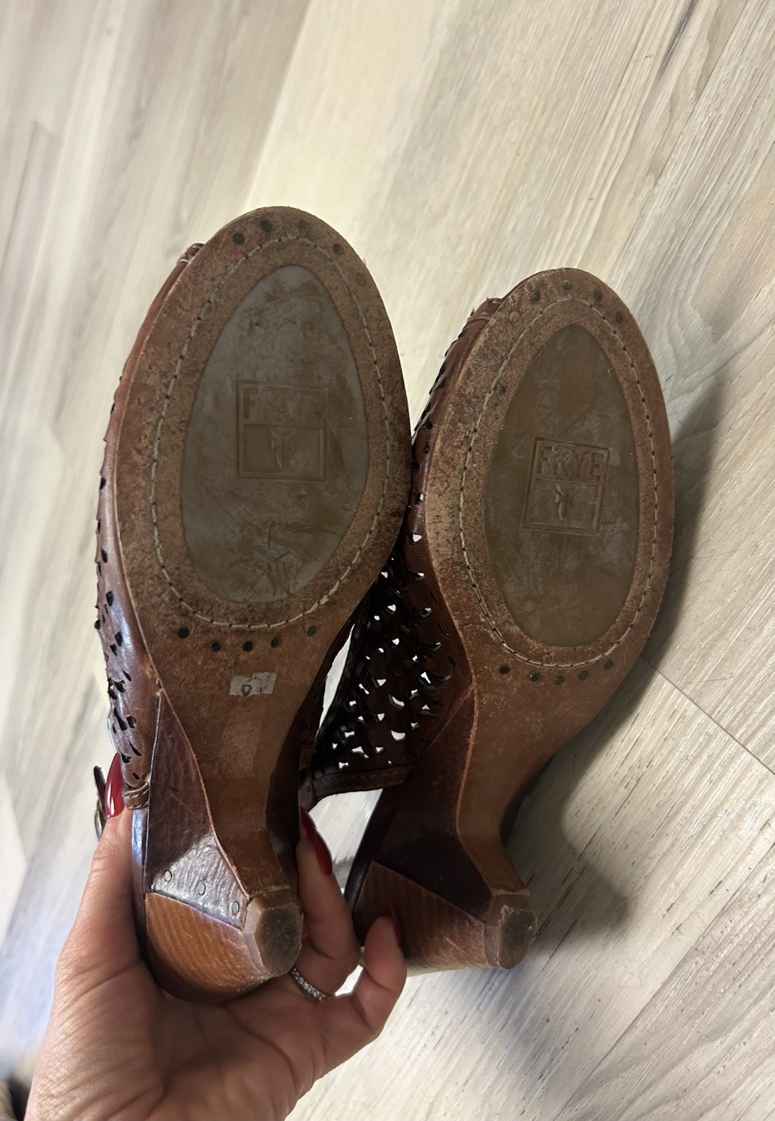 Frye Sandals Maya Brown Leather Cutout Slingback Pumps Studded Women Sz 7.5M