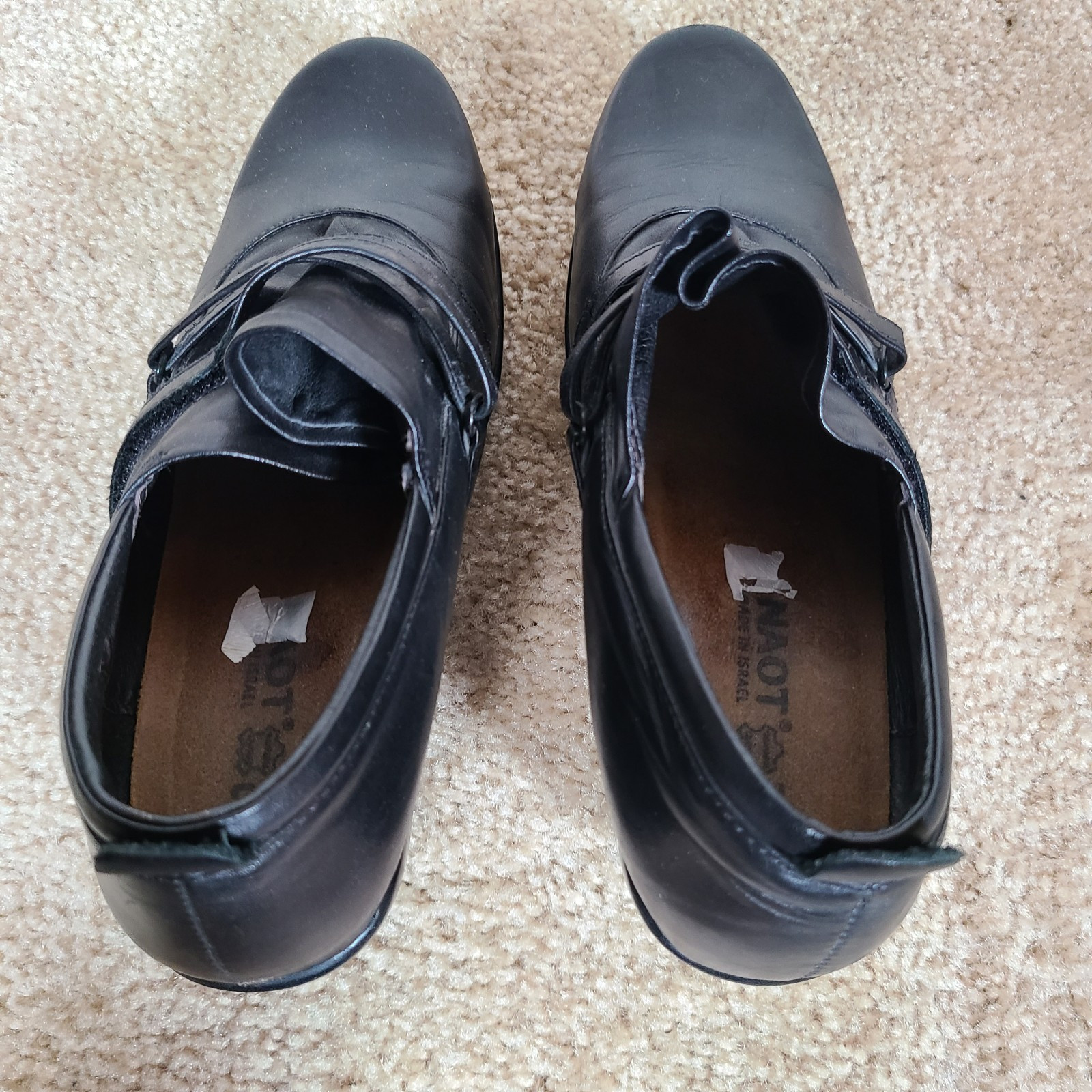 NAOT Black Leather 2″ Wedge Heel Hook & Loop Classy Wedge Shoes EU 37 ~ US 6-6.5