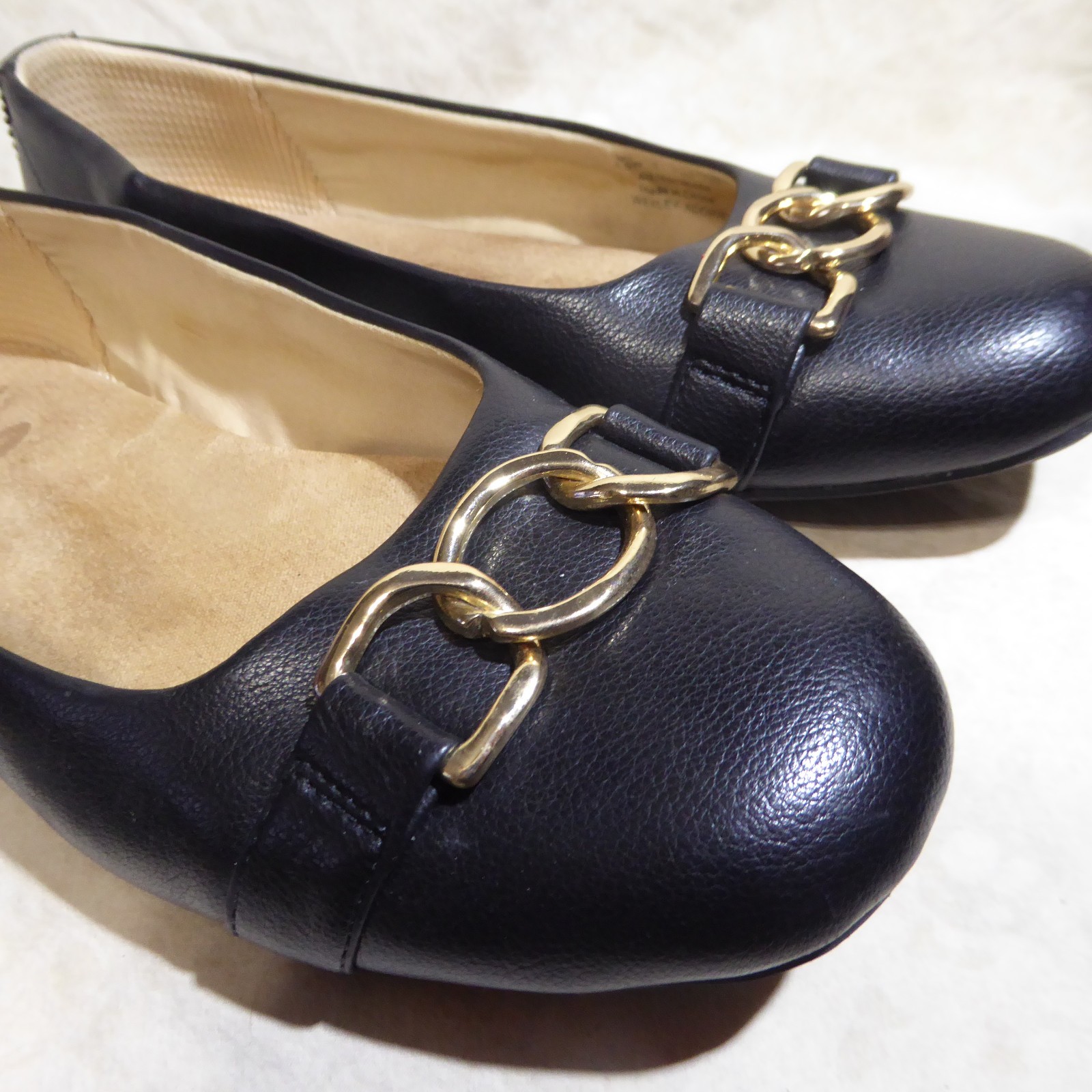 🩰 Dr Scholl’s Comfort Ballet Flats sz 8.5 W Black Leatherette; Chain Link Strap