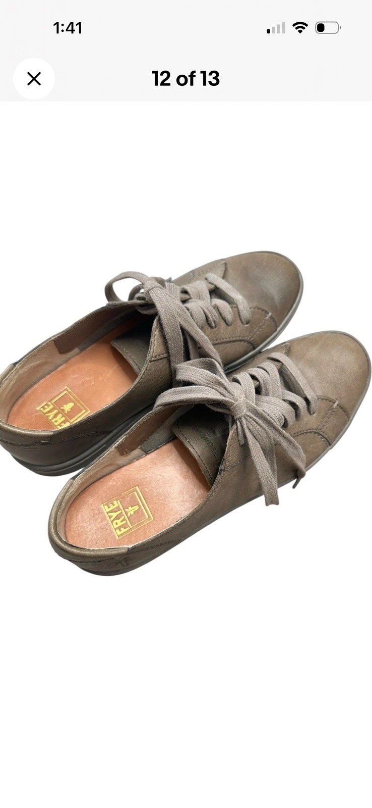 Frye Mindy Low Lace Sneakers Women’s 7 M Smoke Gray Taupe Leather Suede Shoes