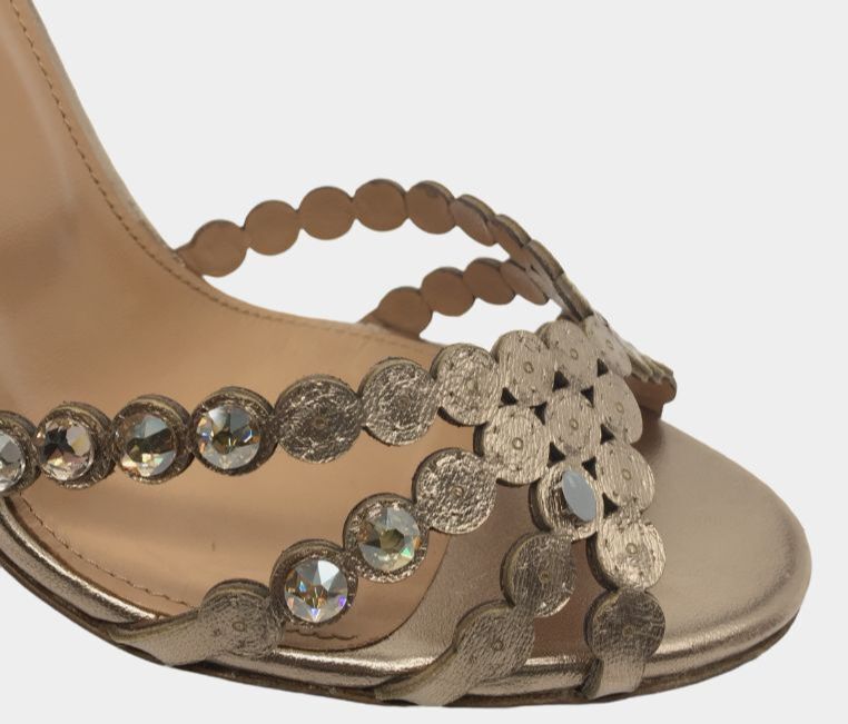 $1350 Aquazzura Women’s Brown Tequila Crystal Sandal Shoes Size EU 38/US 8