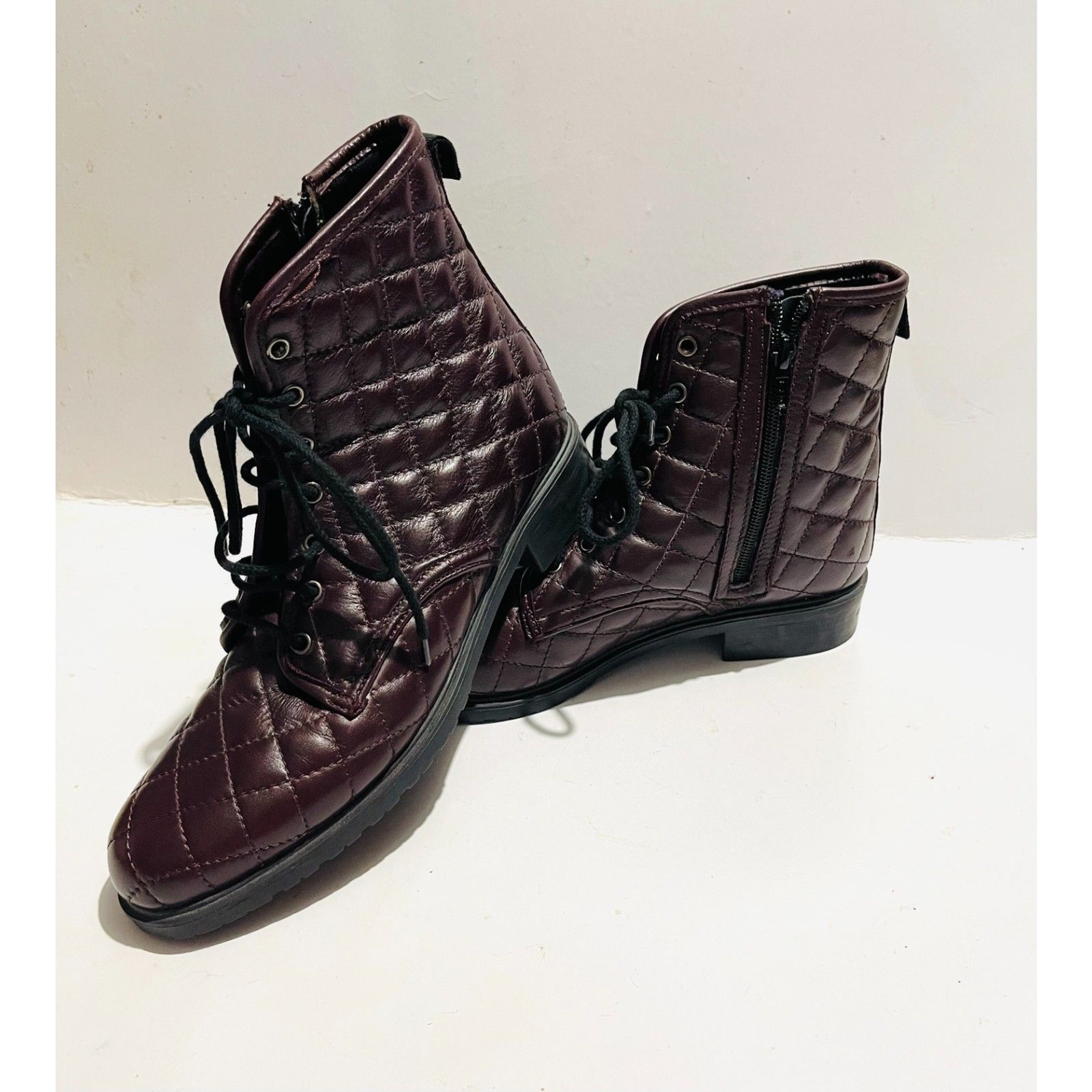 The Flexx quilted lace up combat boots chocolate brown leather casual women 8