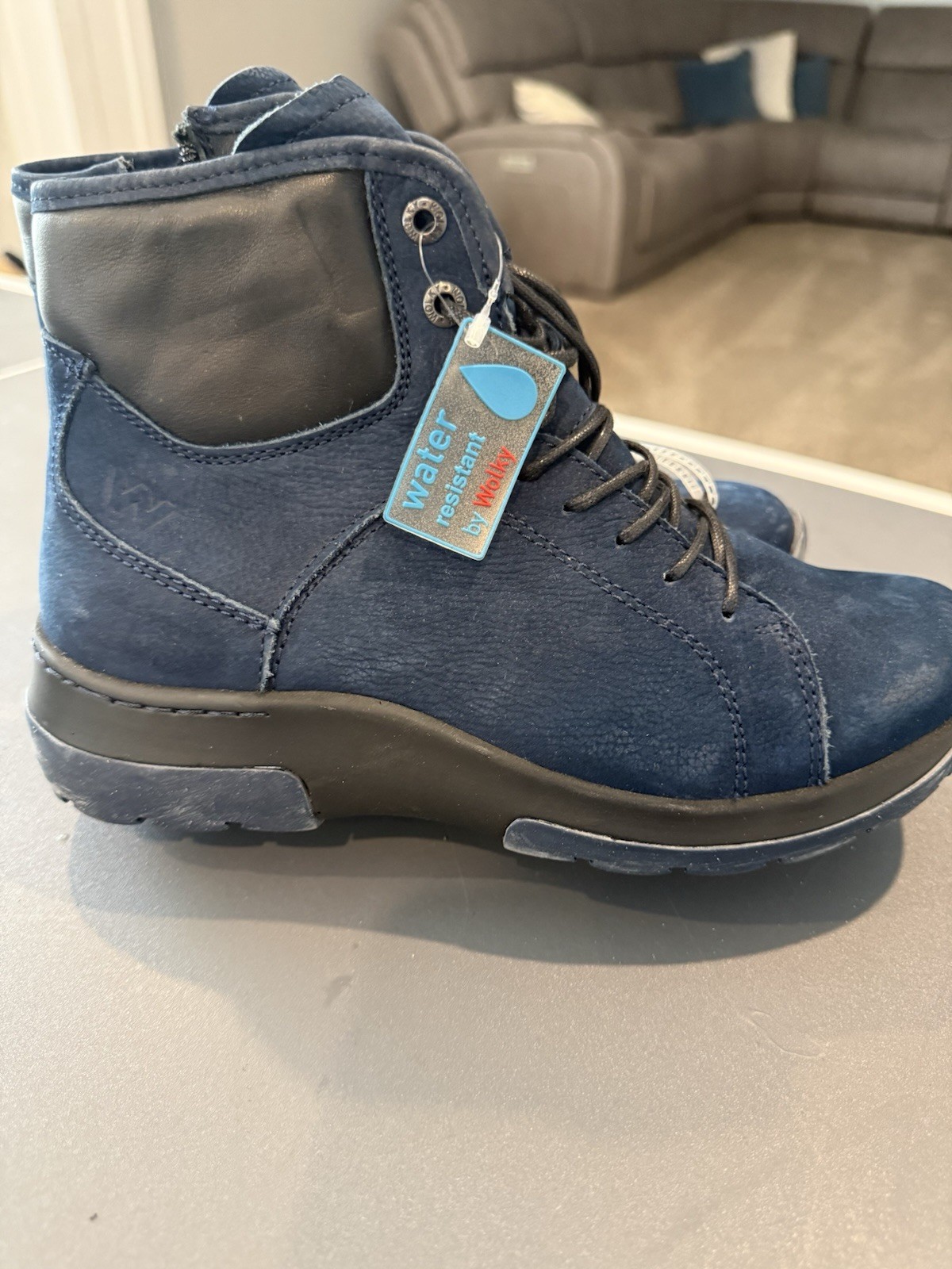 New Blue Nubuck WOLKY US-Ambient Waterproof Lace-Up Side Zip Ankle Boots Sz 6.5
