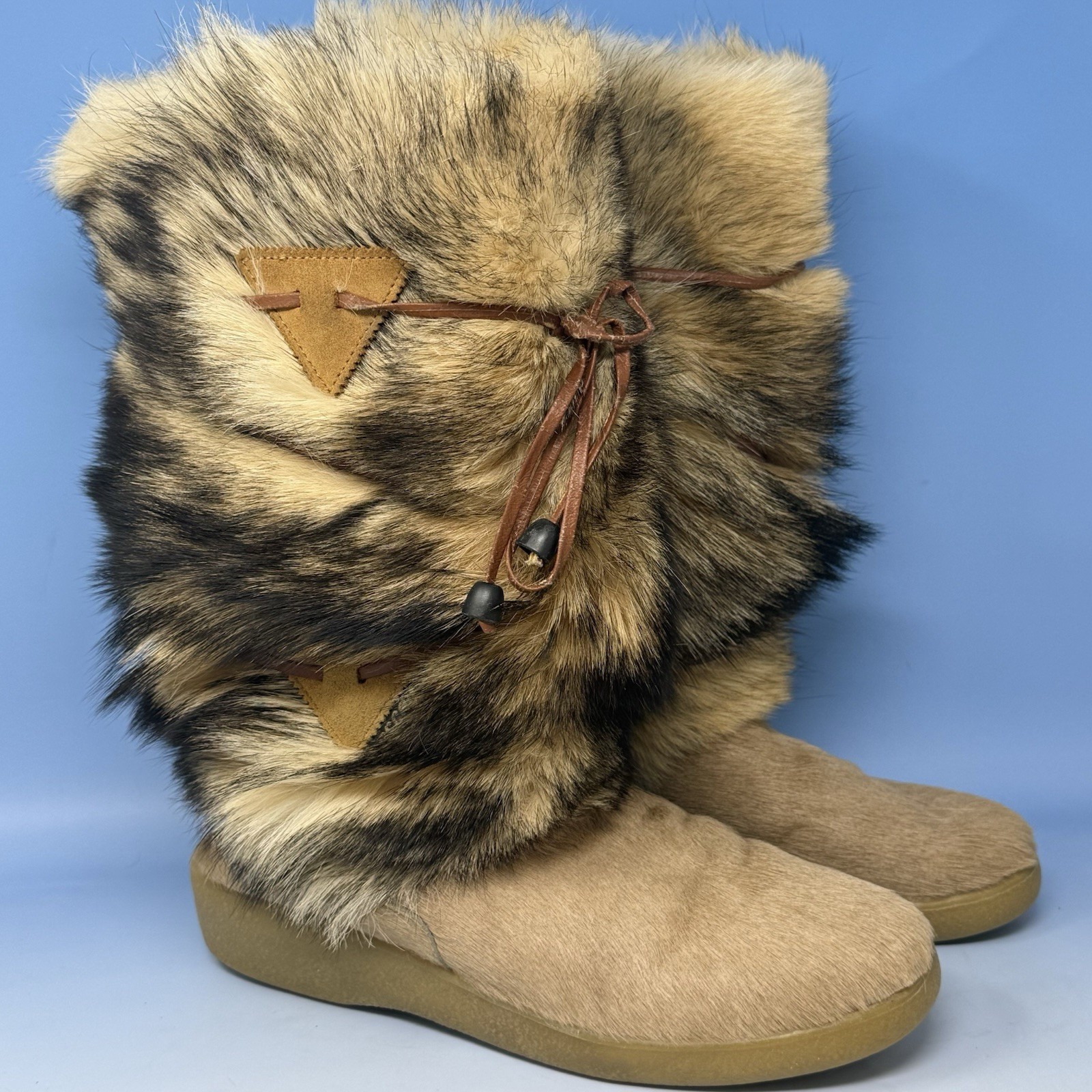 Oscar Sport Italy Fox Fur Calf Hair Apres Ski Winter Boots Womens 41 US 10 M