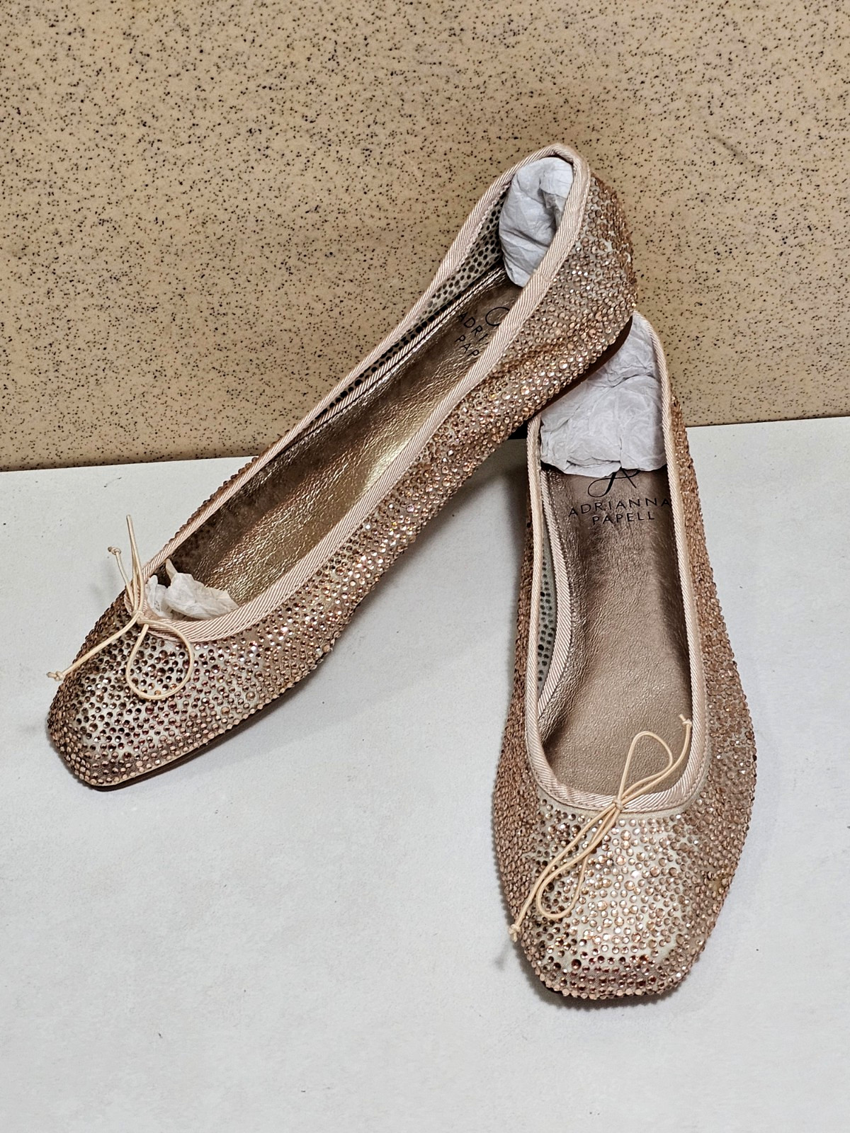 PAPELL Women’s Size 8 GOLD Ballerina Flat w Leather Sole Pump Sandal Heel Shoe