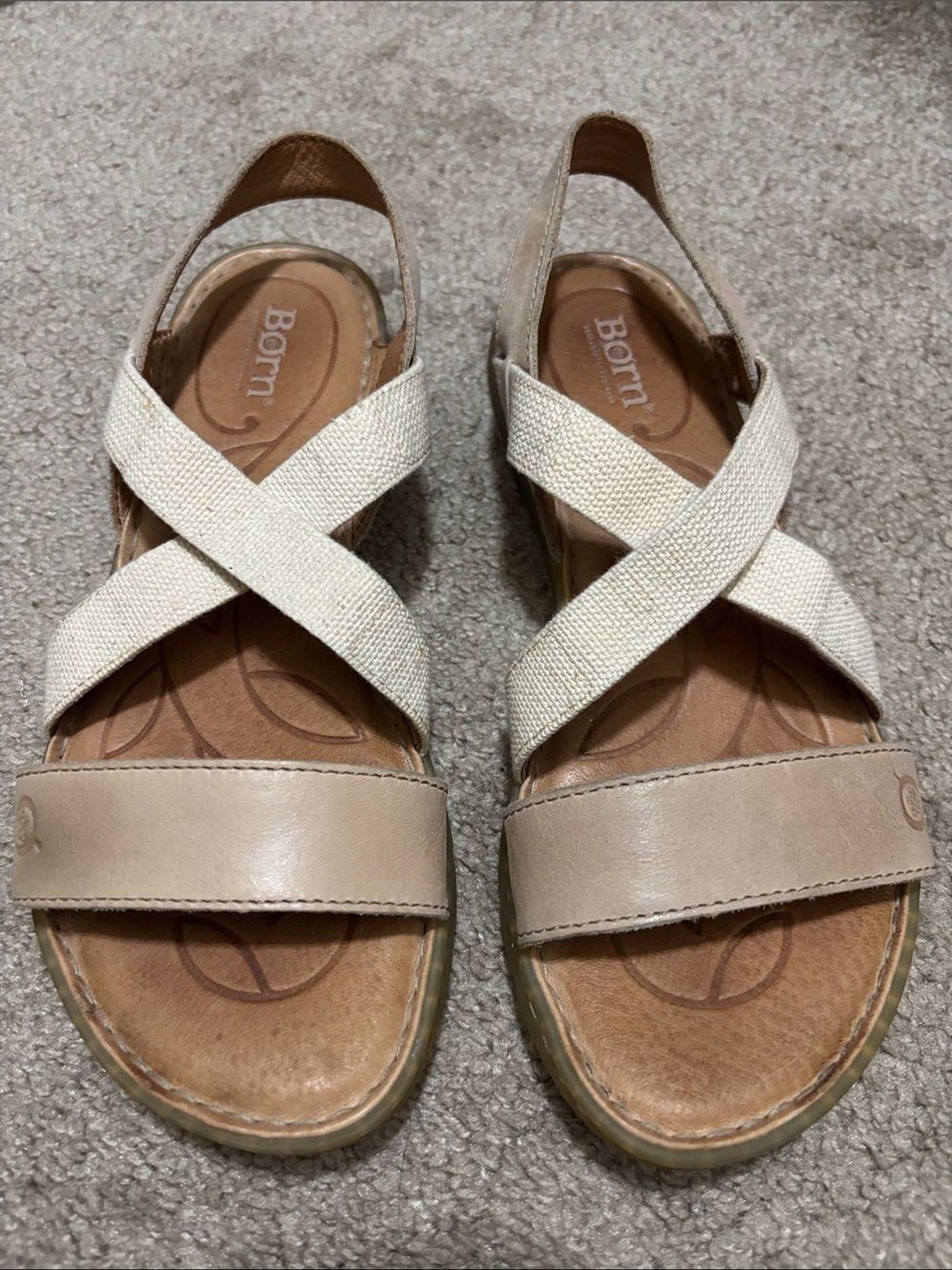 Born Berbe Starppy Cream Tan Cross-Strap Slingback Sandals Size 8