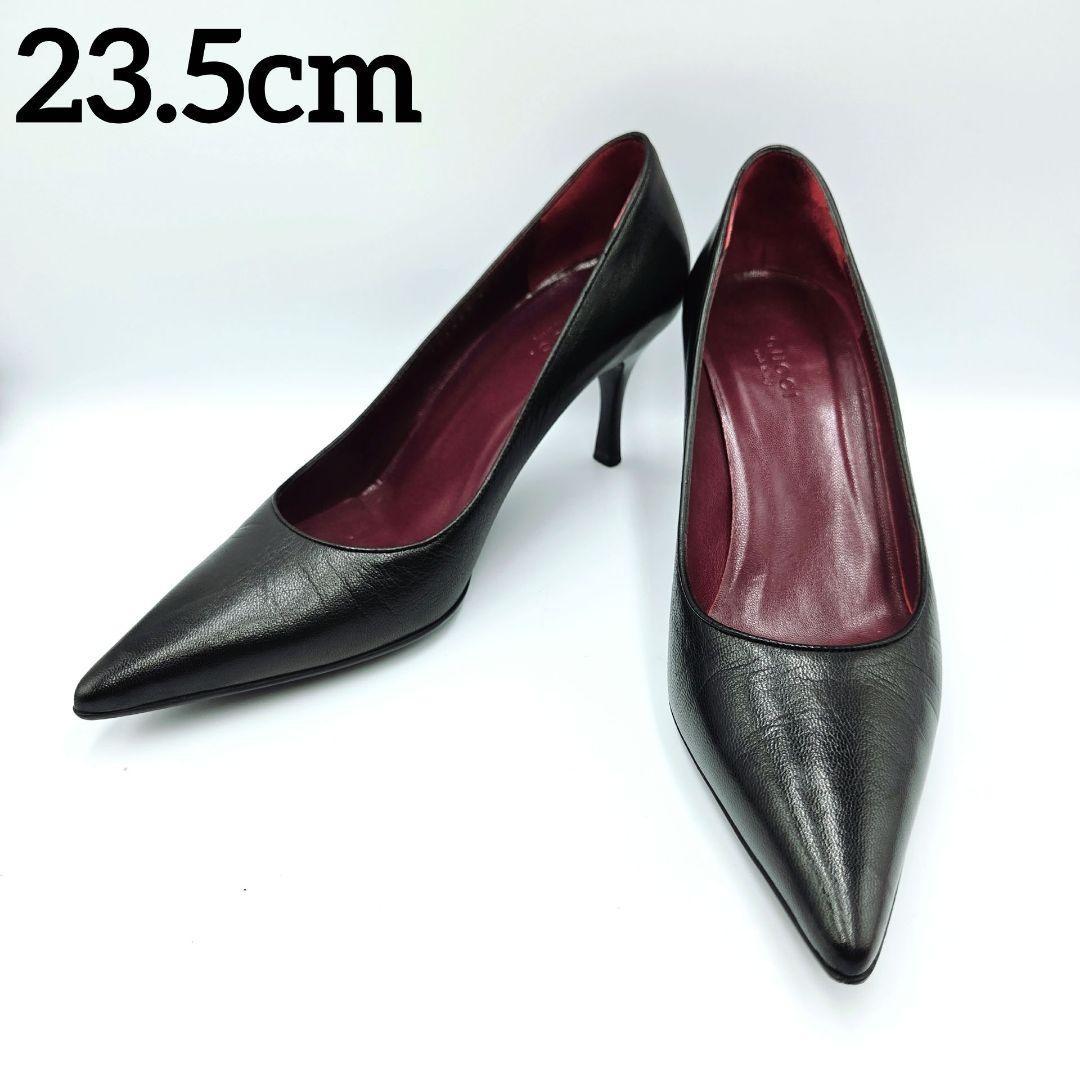 GUCCI Pointed Toe Pumps Size 36.5 Black Leather Elegant Design