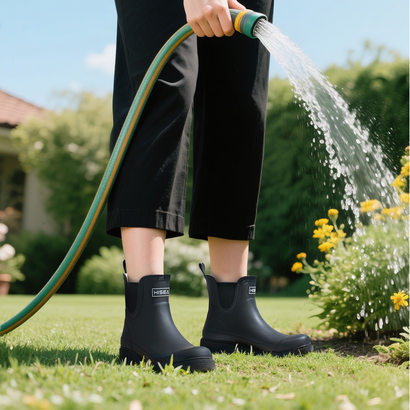 HISEA Women Ankle Rain Boots Waterproof Chelsea Short Wellies Rubber Garden Shoe