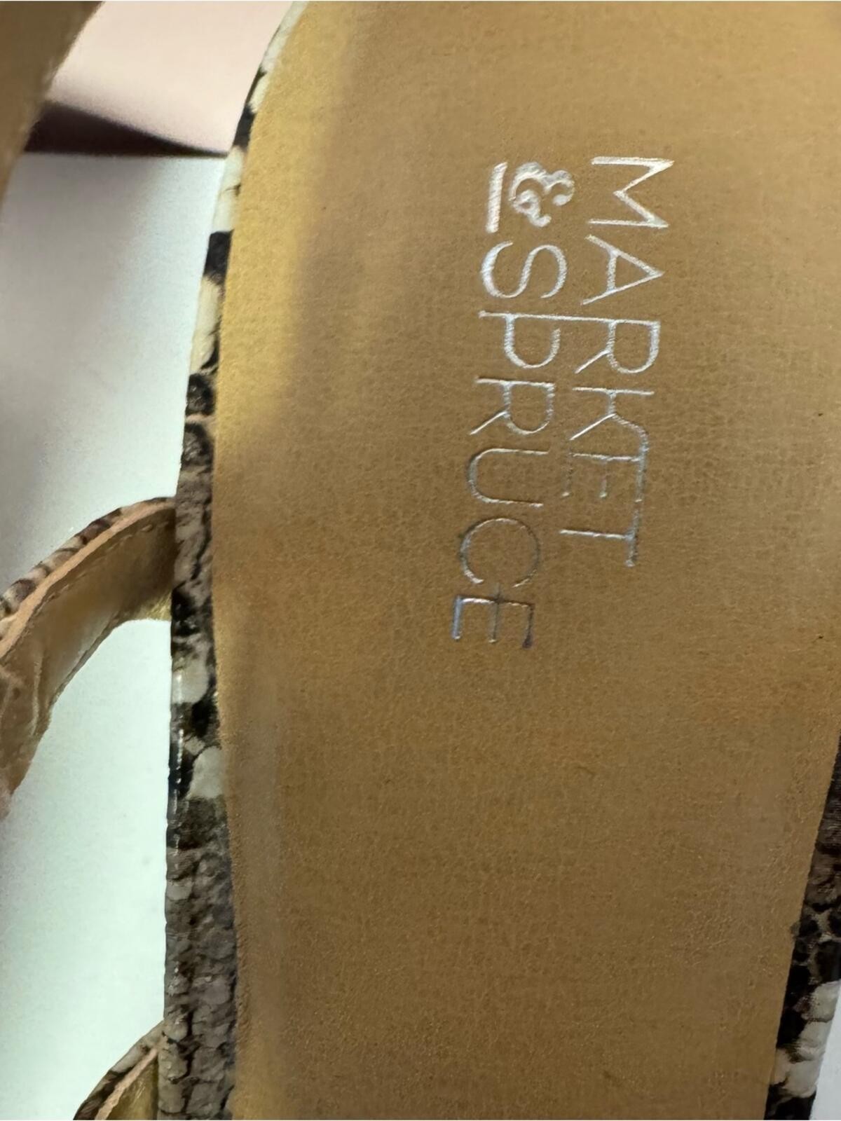 Market & Spruce Beige and Brown Snake-Print Pointed Slingback Flats