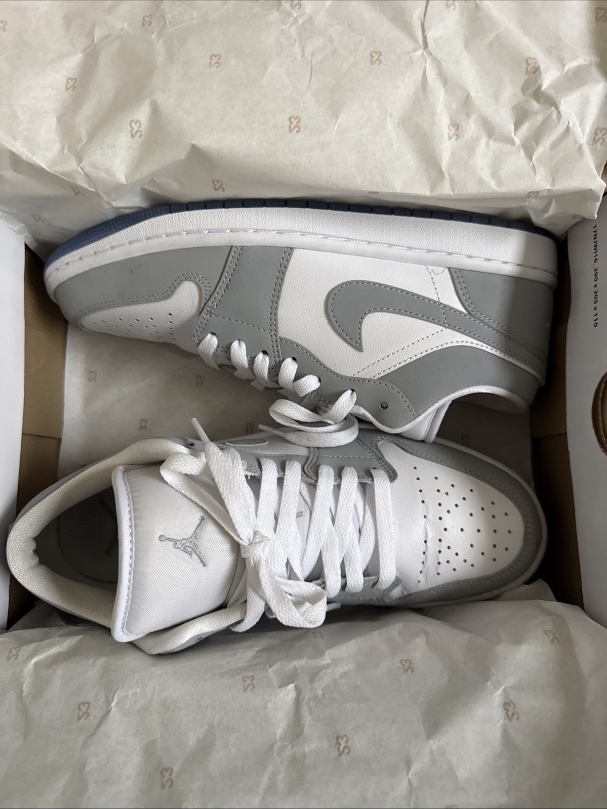 Size 9.5 – Jordan 1 Low White Wolf Grey W