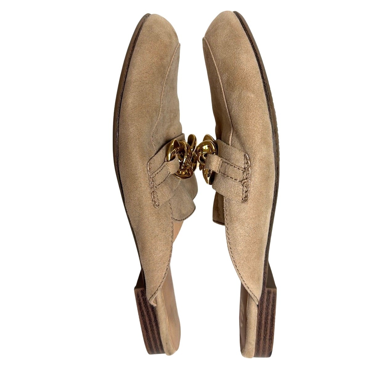 Steve Madden NYC Beige Faux Suede Chain Mule Loafers Slip On Flats Womens 8
