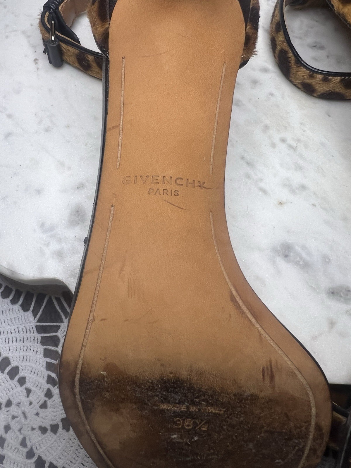 Givenchy Nadia Sandals Leopard Print Calf Hair Size 8Ankle Strap Heels