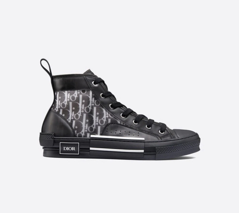 Authentic DIOR B23 Oblique Canvas Black Calfskin High Top Sneakers Shoes sz 38