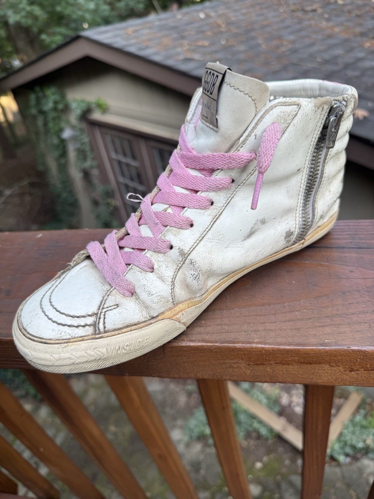 Golden Goose Slide Pink Suede White Canvas Women’s Size EU 38 / US 8
