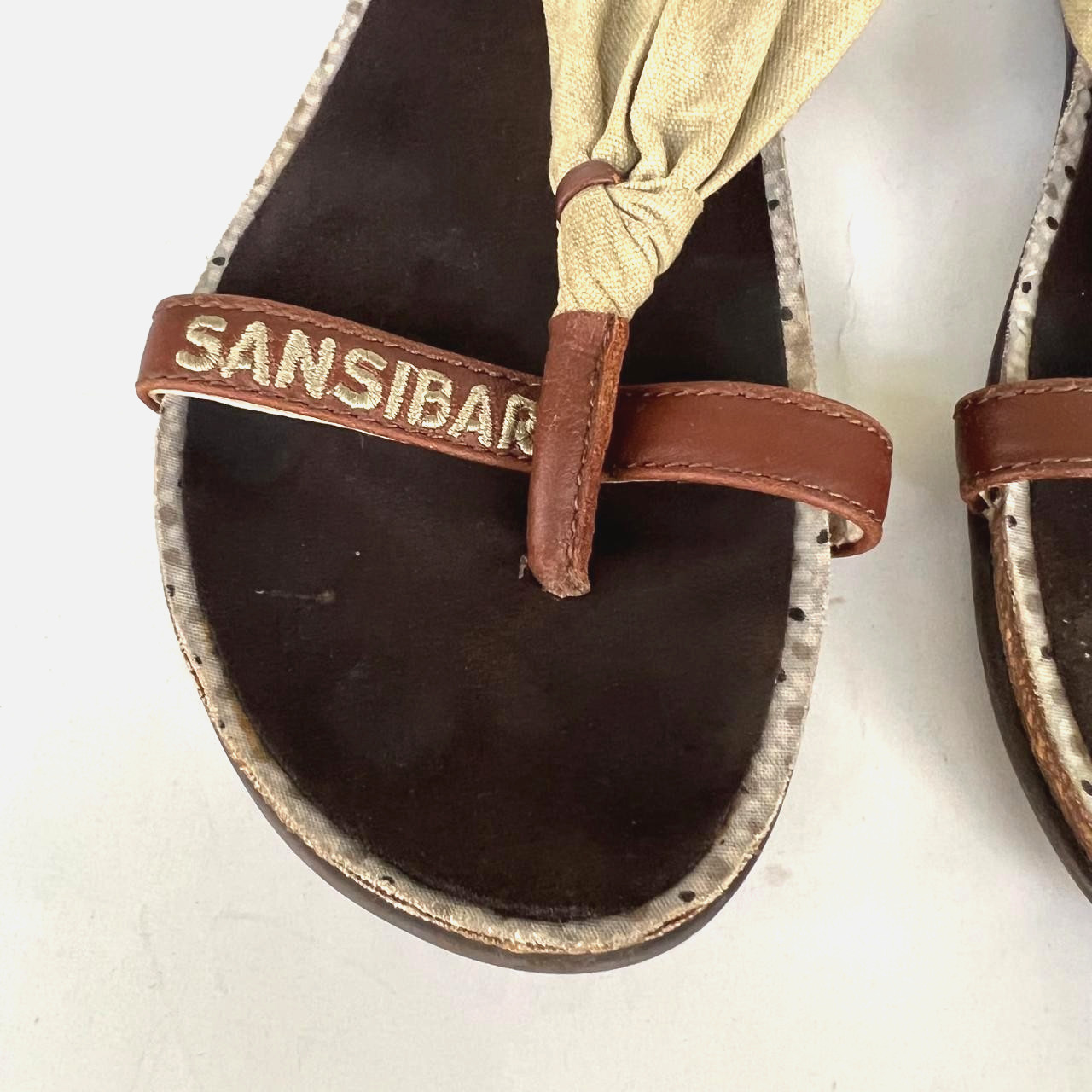 Sansibar Sylt Women’s Canvas & Leather Thong Sandals Shoes Size 37 EU Olive