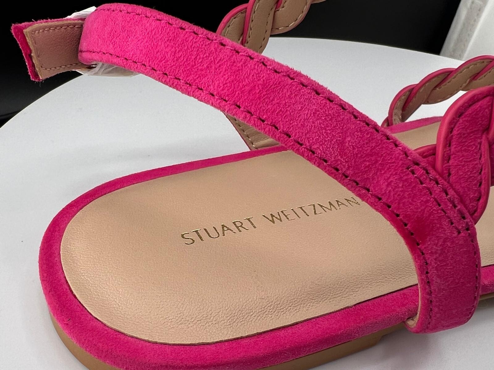 Size 8-Stuart Weitzman Twistie Pink Suede Ankle Strap Flat Sandal Women’s