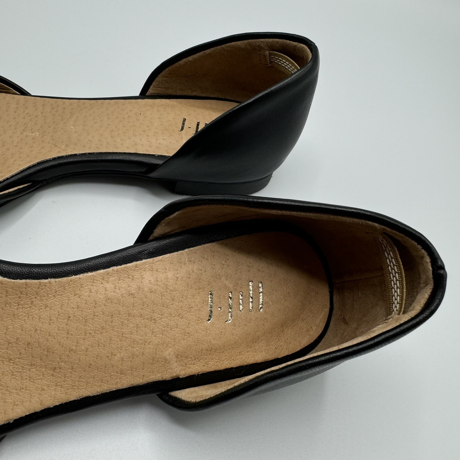 J Jill D’Orsay Flats Black Leather Slip On Pointy Toe Classic Workwear Size 6