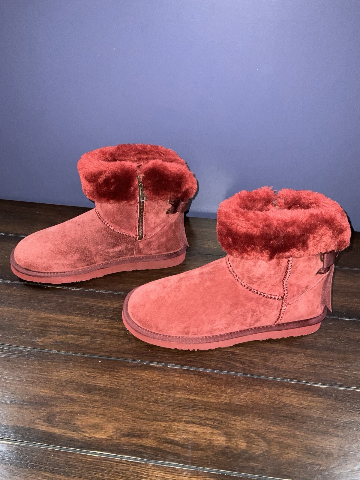 LAM Adele Suede Faux Short Shearling Boots Bright Red Women’s US 9 UK 7 EU 40