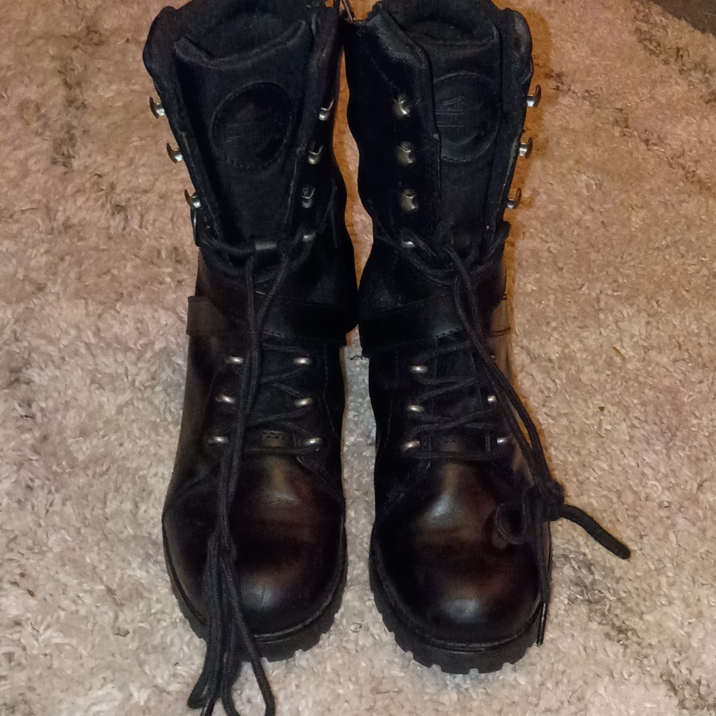 Harley-Davidson Women’s Black Leather Lace-Up Mid-Calf Buckle Moto Boot 8.5M