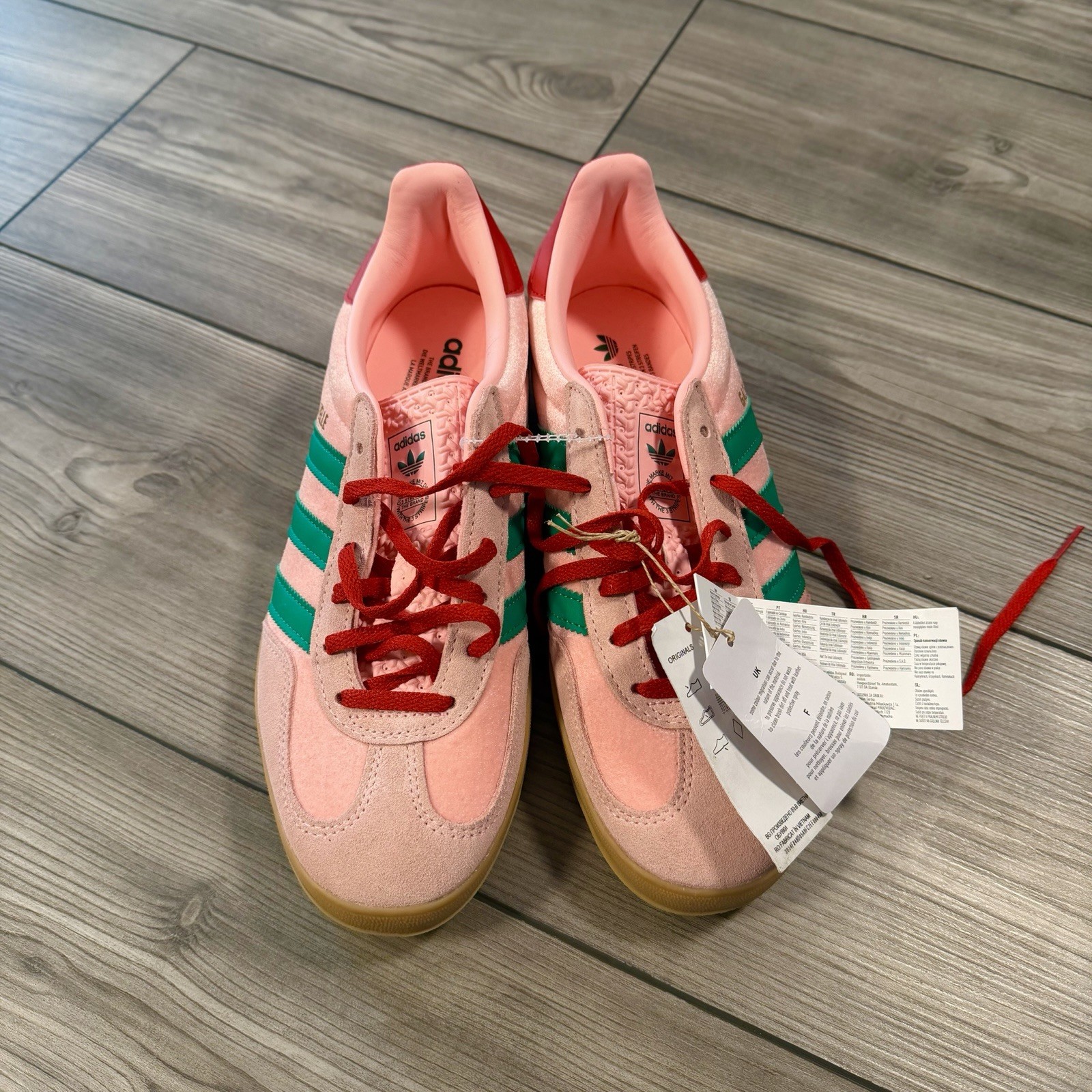 NWT adidas Gazelle Indoor Glow Pink/Court Green/Gum Low Top Suede JI2713 9W