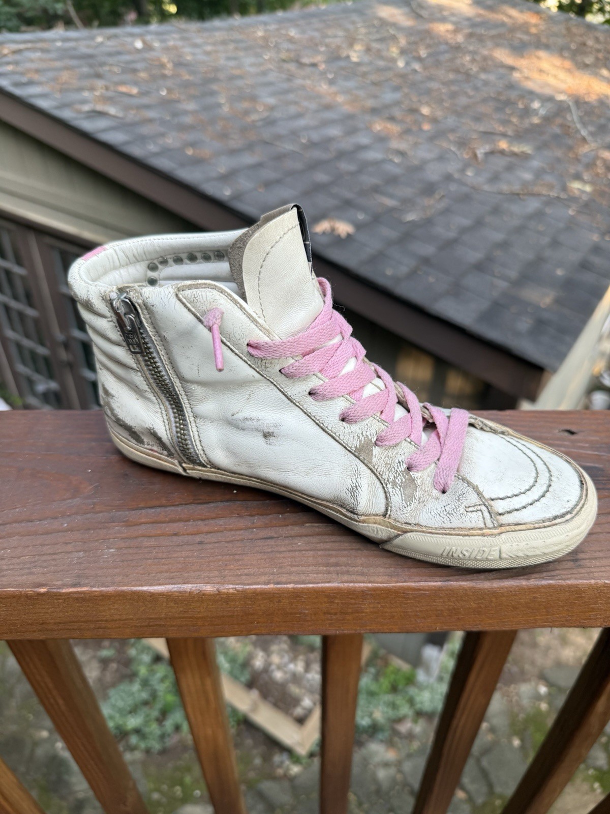 Golden Goose Slide Pink Suede White Canvas Women’s Size EU 38 / US 8