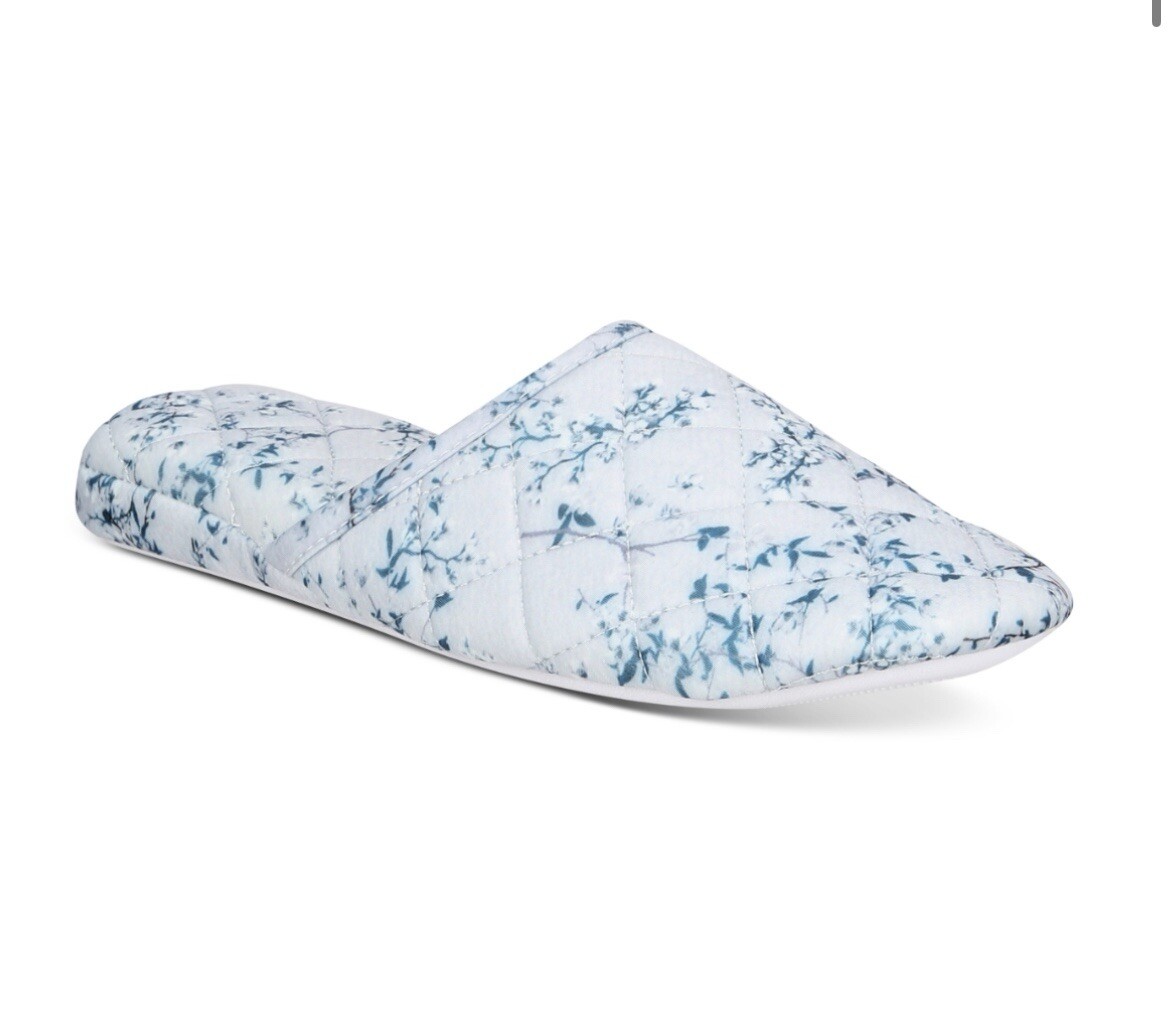 Charter Club Printed Quilted Slide Slippers Cherry Blossom, Blue, XL (11/12)
