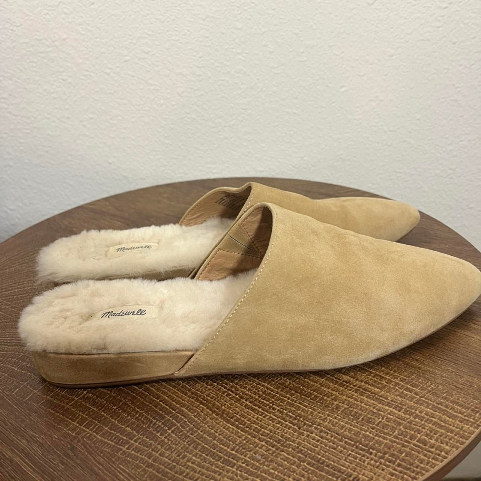 Madewell Kasey Mule Genuine Suede Shearling Lined Slip On Flats Tan Size 10