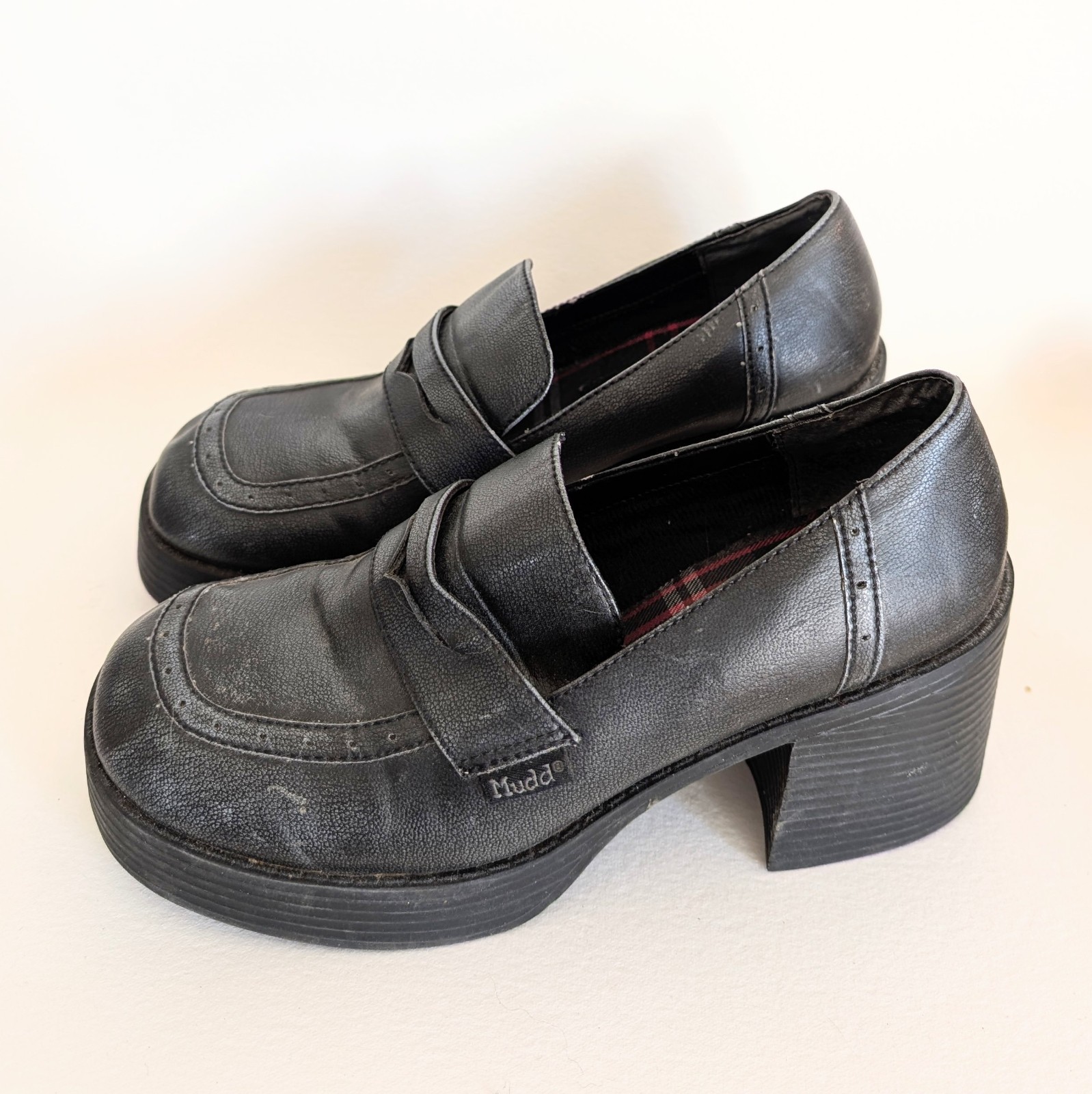 Vintage Mudd Y2K Black Chunky Block Heel Platform Loafer Shoes Size 8 90’s RARE