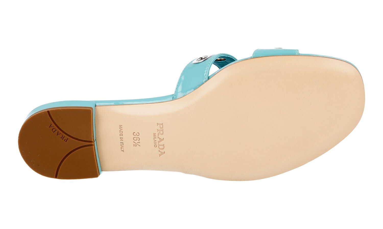 PRADA Patent Leather Slides Sandals – 1XX250 – Turquoise – NEW – US 6.5 EU 36,5