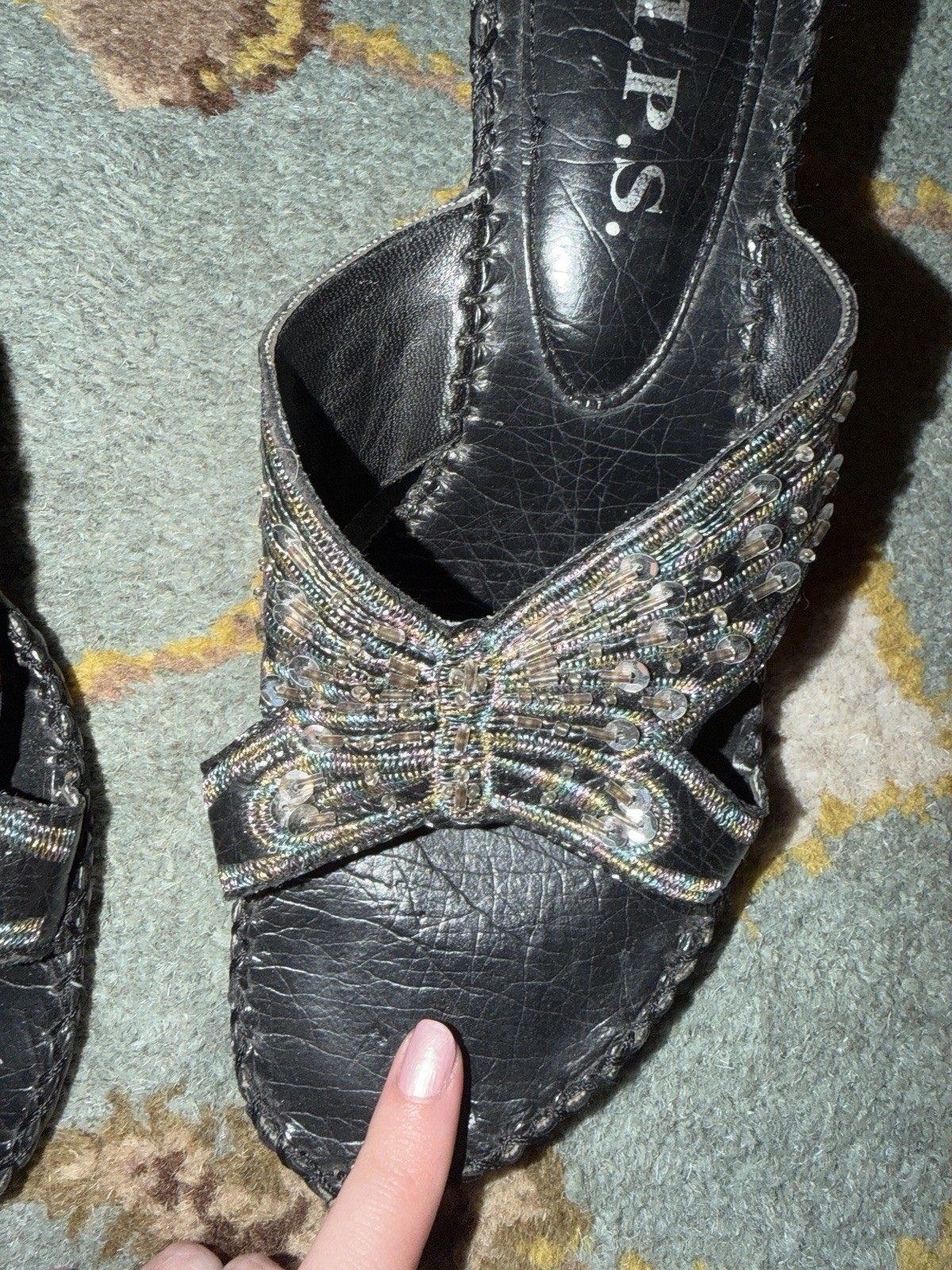 Black Y2K Sequin Butterfly Kitten Heels with silver butterfly embellishment MPS