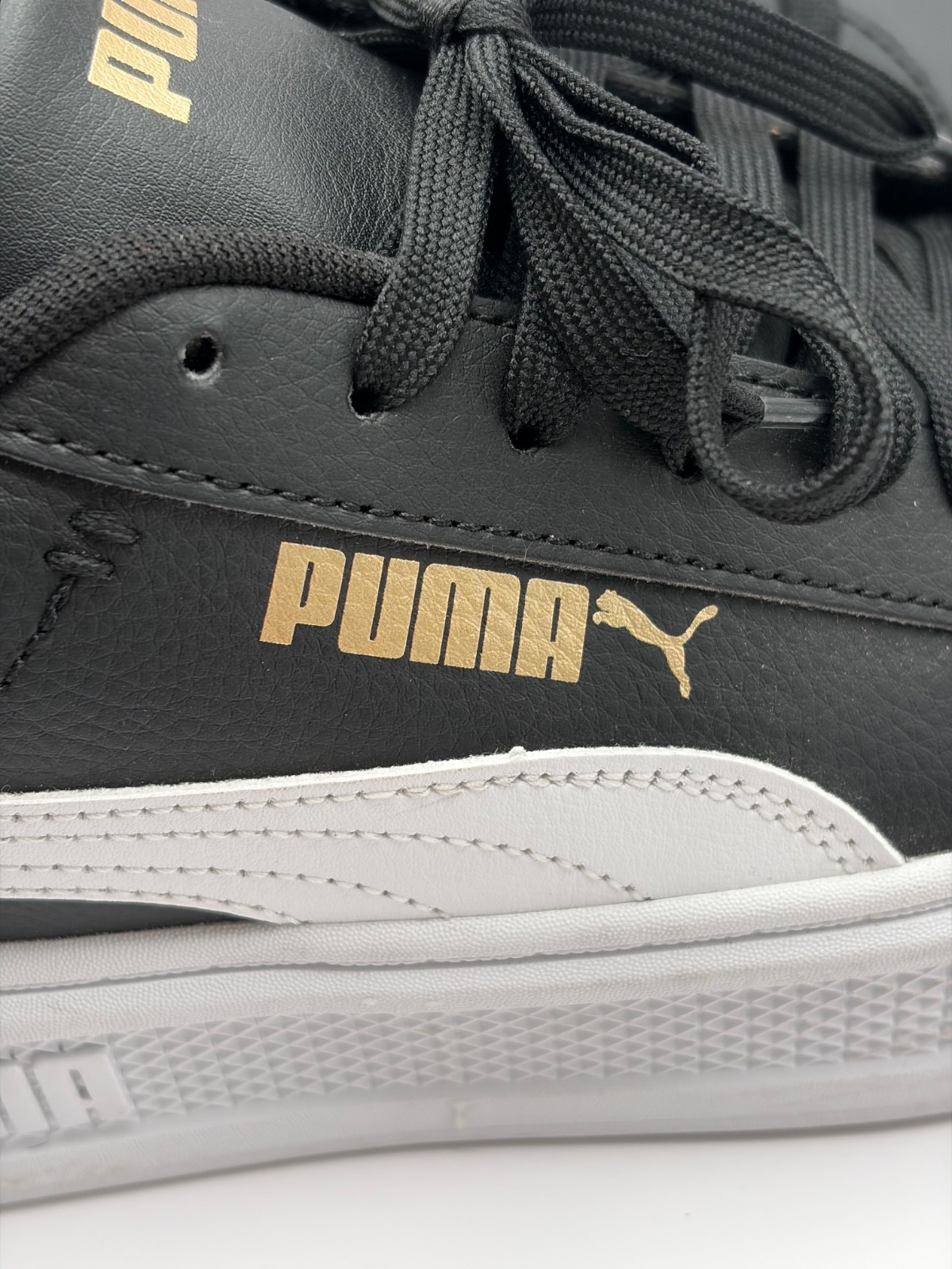 Puma Smash Platform V3 Black White Gold Women Platform Shoes 390758-02 SZ 10