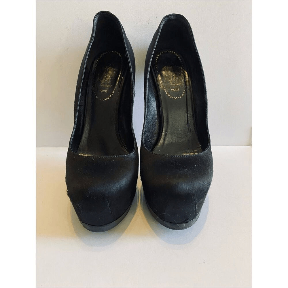 Yves Saint Laurent Black Satin Tribtoo 80 Heels Size 36.5