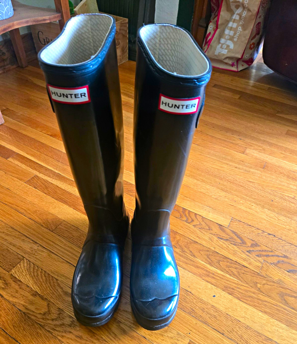 Hunter Original Gloss Waterproof Black Knee High Pull-On Rain Boots Womens 6