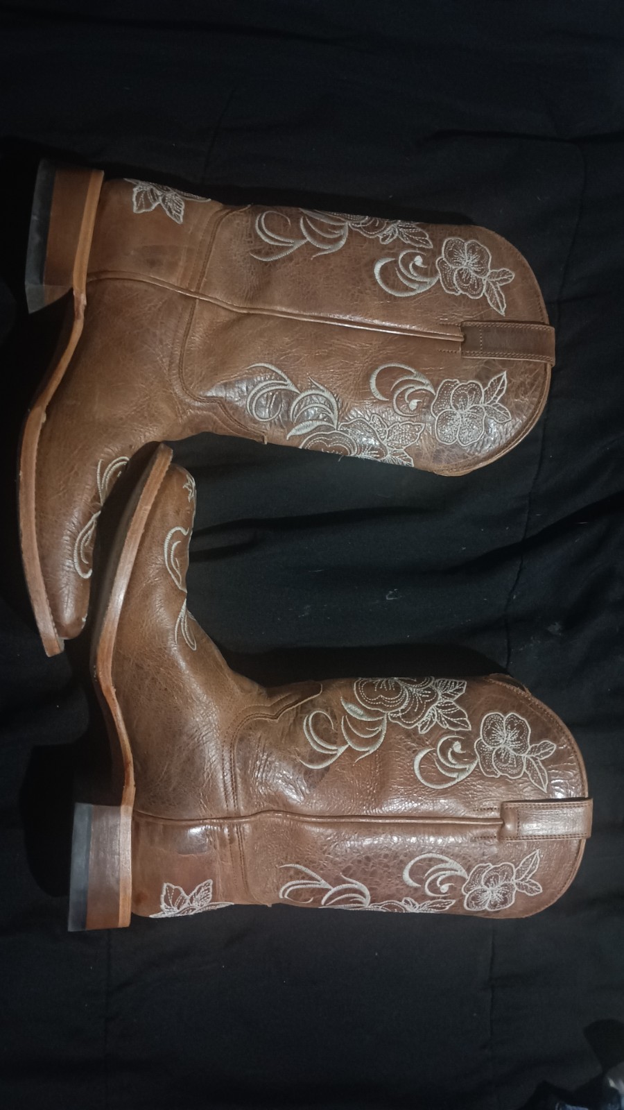 Shyanne Brown Floral Embroidered Leather Western Square Toe Pull-On Boots 11 M