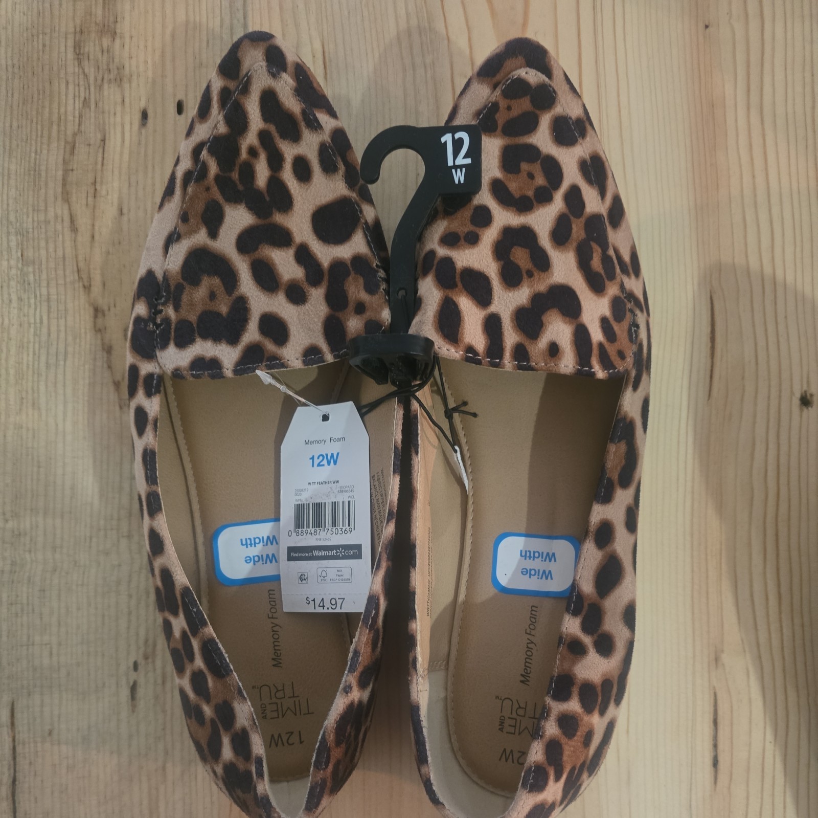 Time And Tru Shoes Womens 12 W Leopard Print Slip On Pointed Loafer Flats Brown