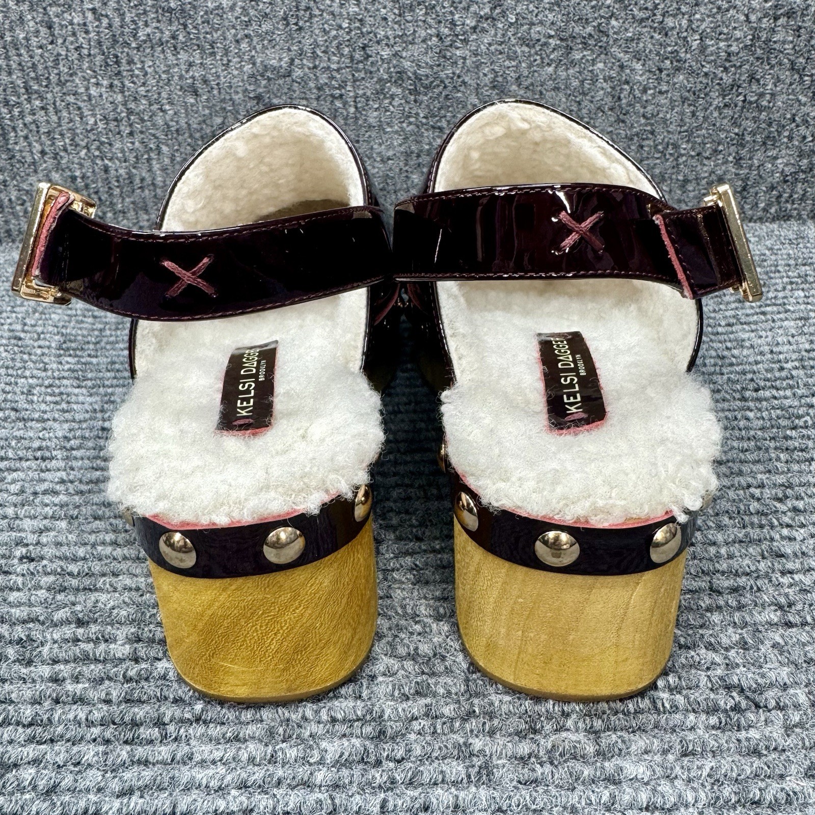 Kelsi Dagger Platform Clogs Women’s 9 Burgundy Patent Leather Studded Slingback