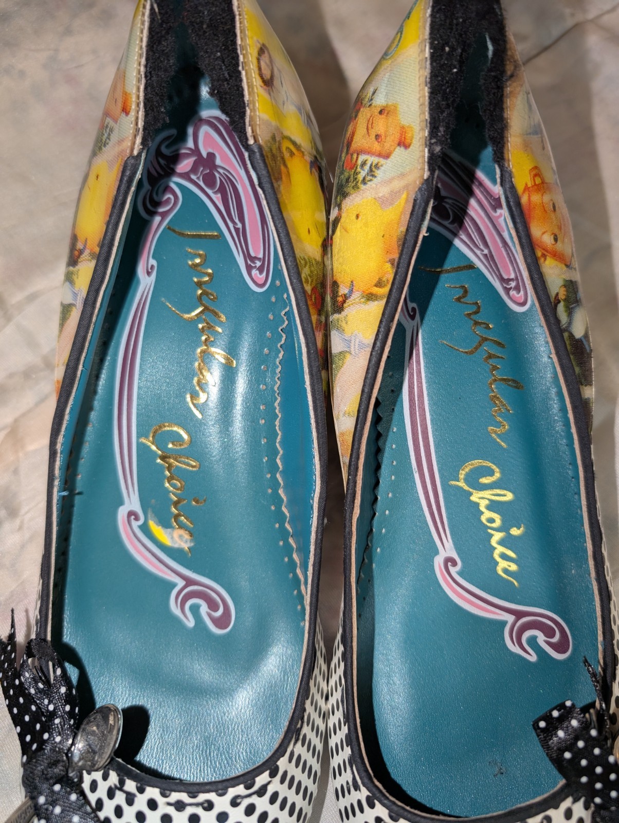 Black White Polka Dot Spoon Teapots Kitten Heels Irregular Choice 8.5-9
