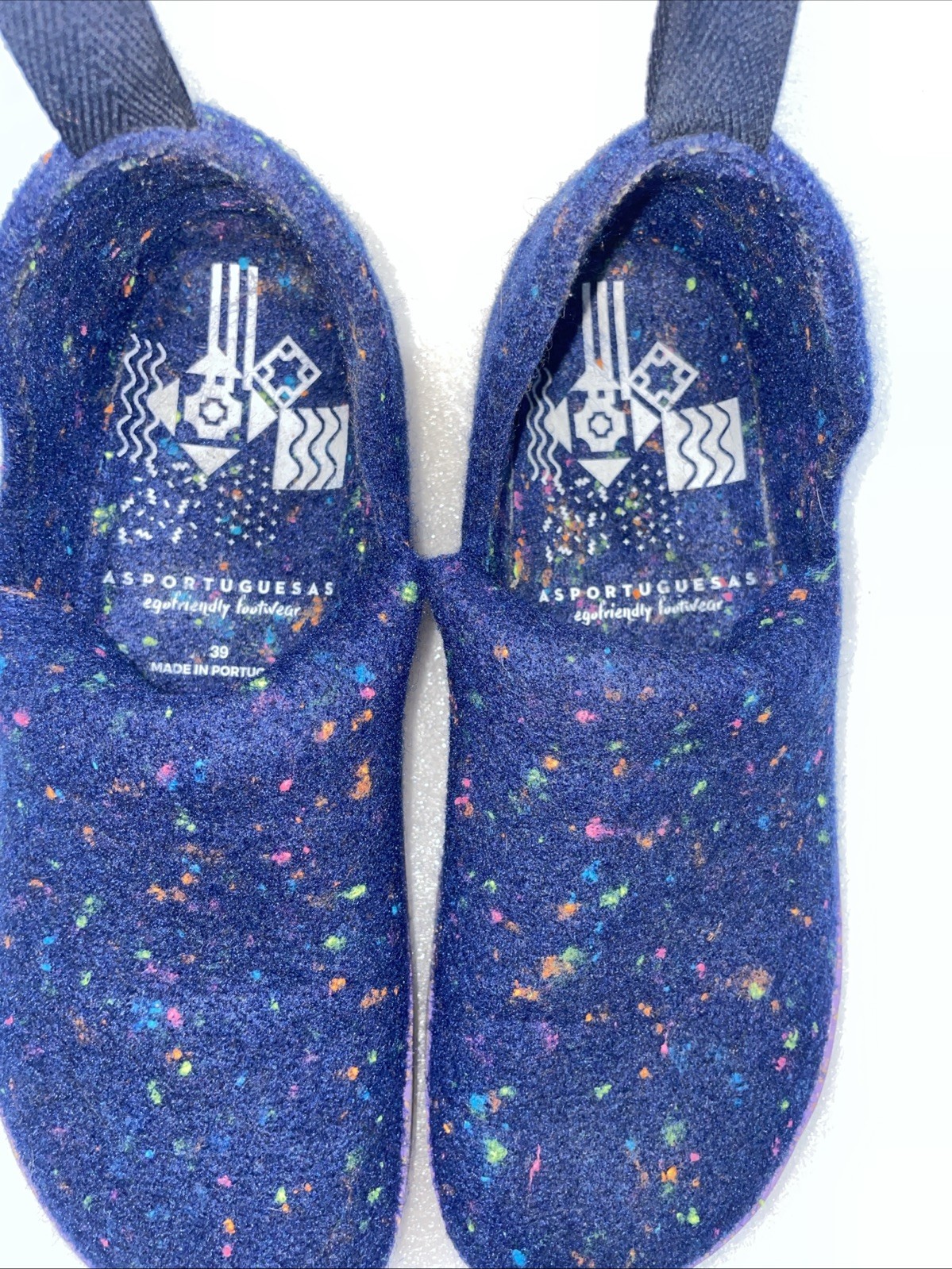 Asportuguesas Slip On City Shoes Wool Felt 39 NAVY Purple LED EUC