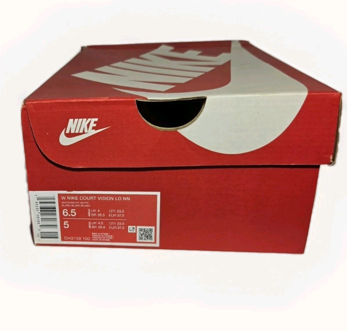 Nike Court Vision Low NN Kids White Leather Lace-Up Low Top Sneakers US 5